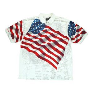 Cotton Traders Sport US Constitution Spell Out Distressed Flag Polo Shirt Sz XL‎